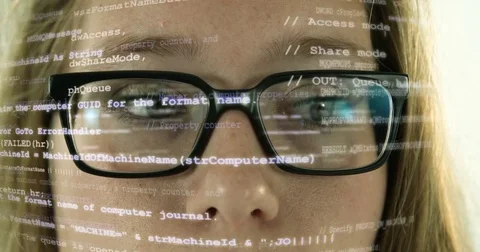Futuristic Computer Woman 4K with code VR World Programming Stock Footage 69745945