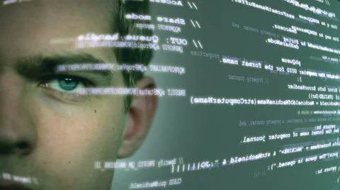 Futuristic computer worker with code 2 Stock Footage 37181678