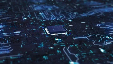 Futuristic Computing Data Circuit Board with AI Machine Learning Concept Video stock 159773493
