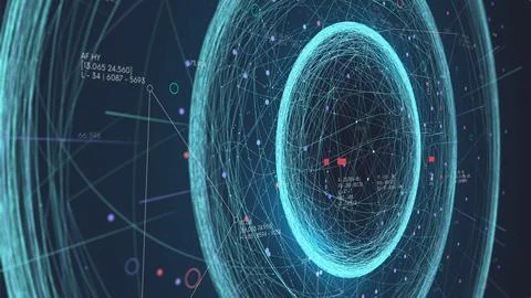 Futuristic concatenation of information lines into the forms of databases, .. Stock Illustration