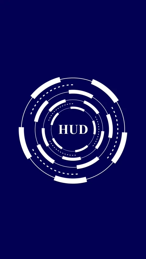 Futuristic concentric circles and dashed lines animate and spin on dark blu.. Vídeos de archivo 338039424