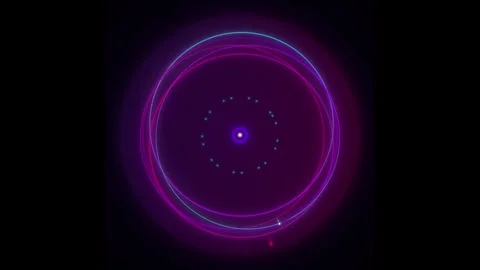 Futuristic concentric neon circles with glowing dots and a central light ab.. 動画素材 336365107