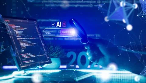 Futuristic concept of AI prompt engineering and data verification for the yea Stock Photos