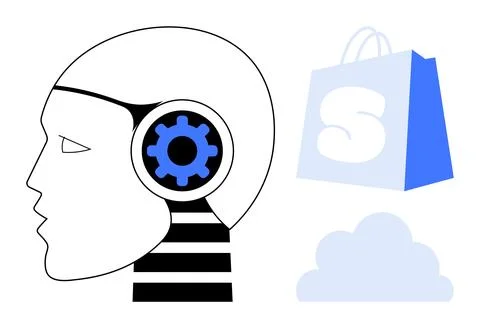 Futuristic Concept of Artificial Intelligence in E-Commerce and Cloud Computi 스톡 일러스트