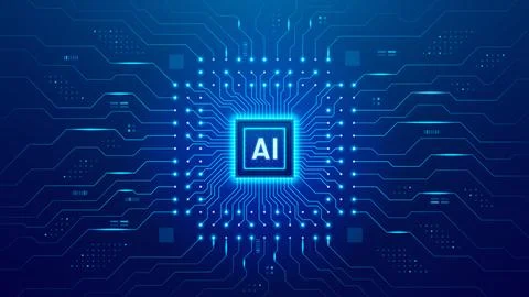 Futuristic concept banner with AI chip Illustrazione stock