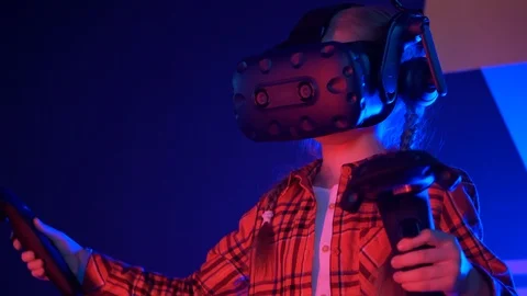 Futuristic concept: Close up girl using augmented reality equipment Stock Footage 124360103