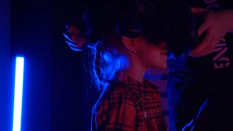 Futuristic concept: Close up girl using augmented reality equipment Stock Footage 124368554