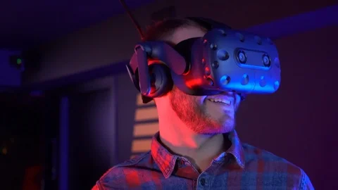 Futuristic concept: Close up man using augmented reality equipment. Video stock 124361388