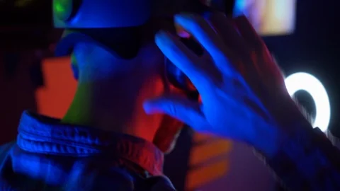 Futuristic concept: Close up man using augmented reality equipment. Stock Footage 124361872