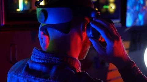 Futuristic concept: Close up man using augmented reality equipment. Stock Footage 124362283