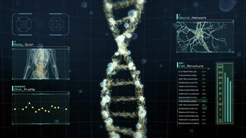 Futuristic concept of DNA molecule on digital interface. Genetic engineering. Stock Footage 103275615