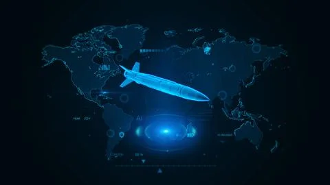 Futuristic Concept of Global Missile Technology and World Map Visualization Stock Illustration