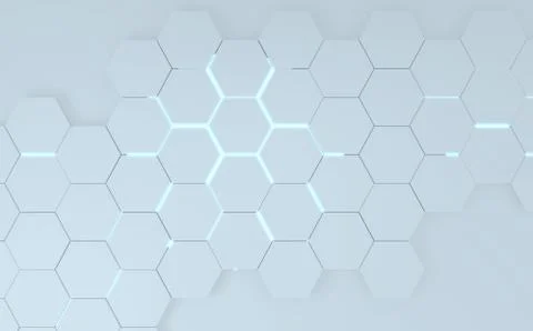 Futuristic concept hexagon white abstract showcase. 3D rendering Stock Illustration