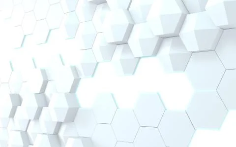 Futuristic concept hexagon white abstract showcase. 3D rendering Stock Illustration