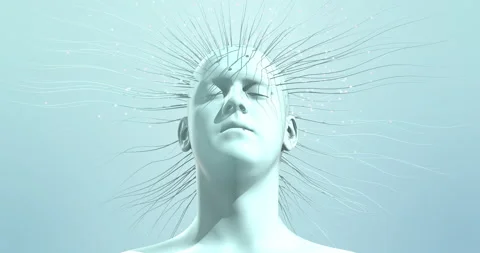 Futuristic concept of human brain interacting with technology network. Stock Footage 318610499