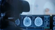 Futuristic Concept In Medical Control Room Female Doctor Wearing Virtual Reality Stock Footage
