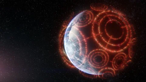 Futuristic concept of Planet-wide Connection, Earth Protection Shield Video stock 194889329