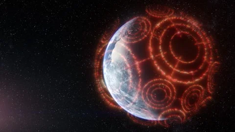 Futuristic concept of Planet-wide Connection, Earth Protection Shield Stock Footage 247546006