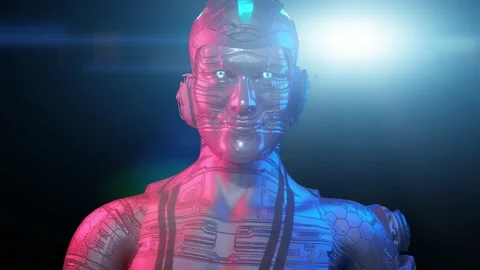 Futuristic concept of robot character with neon lights. 3d render Stock Footage 139052338