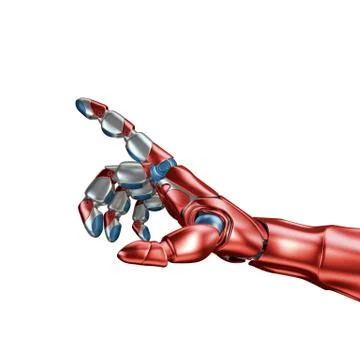 Futuristic Concept of a robotic mechanical arm matte chrome . Red-blue color Illustrazione stock