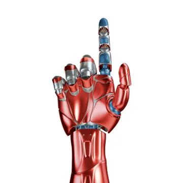 Futuristic Concept of a robotic mechanical arm matte chrome . Red-blue color Illustrazione stock