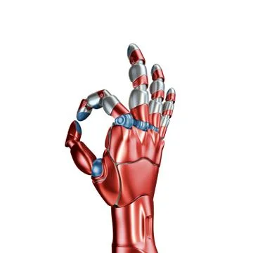 Futuristic Concept of a robotic mechanical arm matte chrome . Red-blue color Illustrazione stock