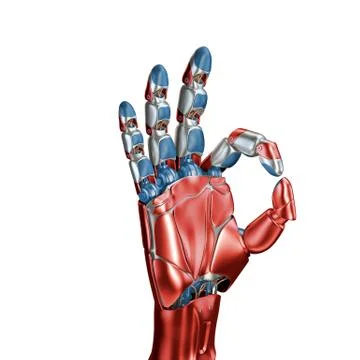 Futuristic Concept of a robotic mechanical arm matte chrome . Red-blue color Stock Illustration