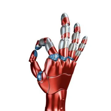 Futuristic Concept of a robotic mechanical arm matte chrome . Red-blue color Stock Illustration