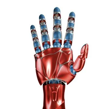 Futuristic Concept of a robotic mechanical arm matte chrome . Red-blue color Illustrazione stock