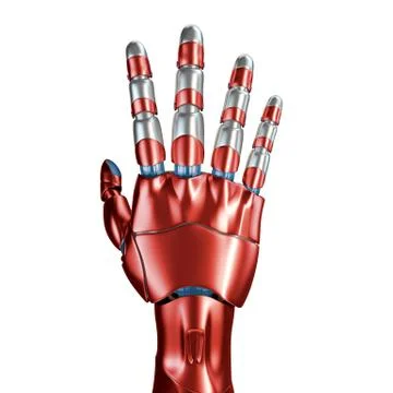 Futuristic Concept of a robotic mechanical arm matte chrome . Red-blue color Stock Illustration