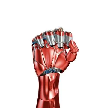 Futuristic Concept of a robotic mechanical arm matte chrome . Red-blue color Stock Illustration