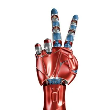 Futuristic Concept of a robotic mechanical arm matte chrome . Red-blue color Stock Illustration