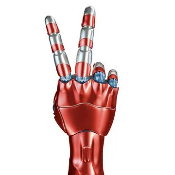 Futuristic Concept of a robotic mechanical arm matte chrome . Red-blue color Stock Illustration