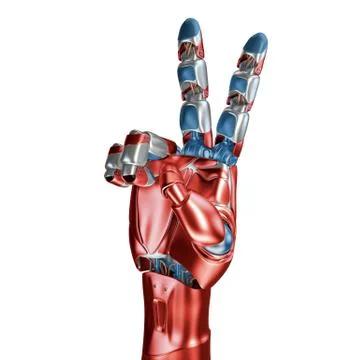 Futuristic Concept of a robotic mechanical arm matte chrome . Red-blue color Stock Illustration
