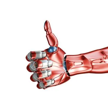 Futuristic Concept of a robotic mechanical arm matte chrome . Red-blue color Illustrazione stock