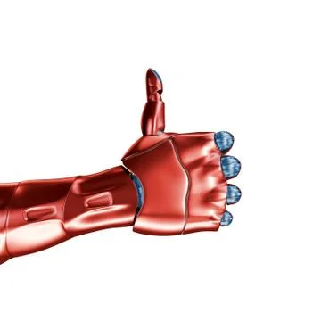 Futuristic Concept of a robotic mechanical arm matte chrome . Red-blue color Illustrazione stock