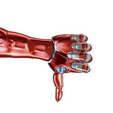 Futuristic Concept of a robotic mechanical arm matte chrome . Red-blue color Stock Illustration