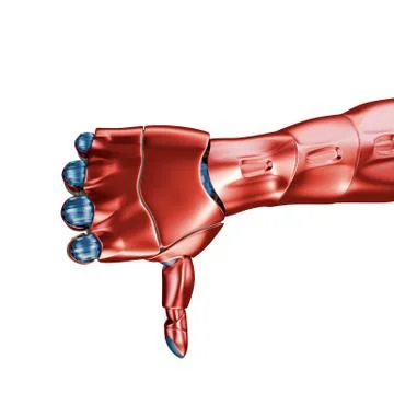 Futuristic Concept of a robotic mechanical arm matte chrome . Red-blue color Stock Illustration