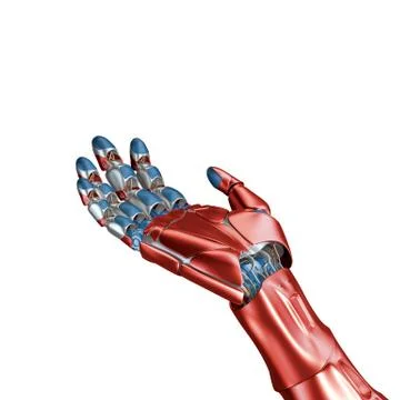 Futuristic Concept of a robotic mechanical arm matte chrome . Red-blue color Stock Illustration
