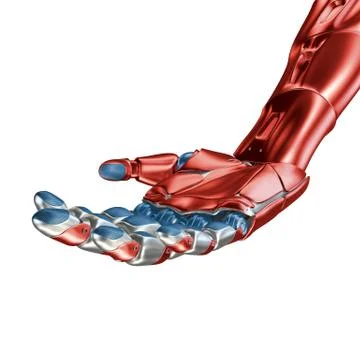Futuristic Concept of a robotic mechanical arm matte chrome . Red-blue color Stock Illustration