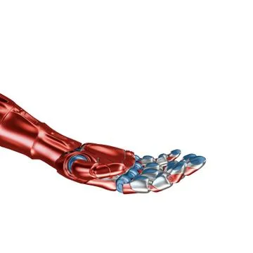 Futuristic Concept of a robotic mechanical arm matte chrome . Red-blue color Illustrazione stock