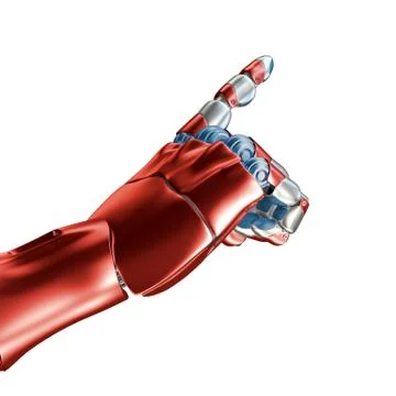 Futuristic Concept of a robotic mechanical arm matte chrome . Red-blue color Stock Illustration