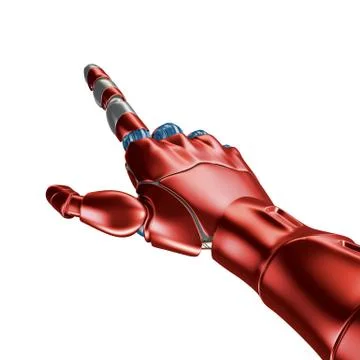 Futuristic Concept of a robotic mechanical arm matte chrome . Red-blue color Stock Illustration