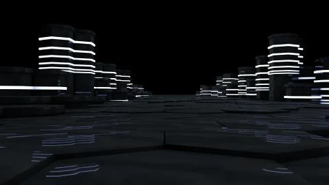 Futuristic concept of server room in datacenter. Big data storage, server racks Illustrazione stock