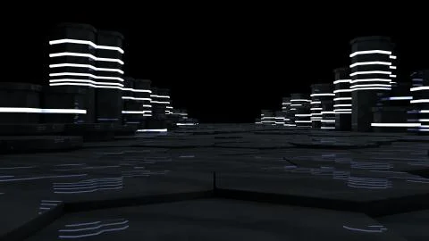 Futuristic concept of server room in datacenter. Big data storage, server racks Stock Illustration