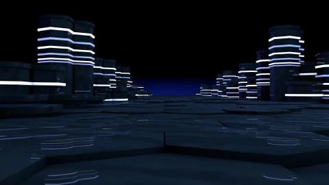 Futuristic concept of server room in datacenter. Big data storage, server racks Stock Illustration