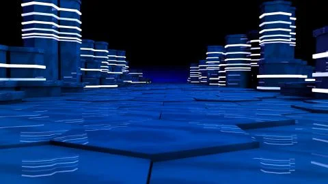 Futuristic concept of server room in datacenter. Big data storage, server racks Stock Illustration