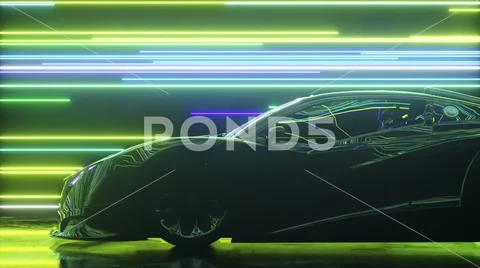 Neon Green Sports Car Stock Photo