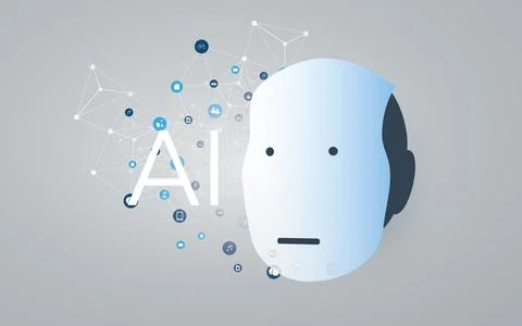 A futuristic conceptual vector graphic design illustrating a humanoid robot.. 스톡 일러스트