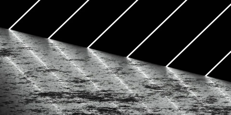 Futuristic concrete surface 3d render illustration with white light stripes Stock Illustration